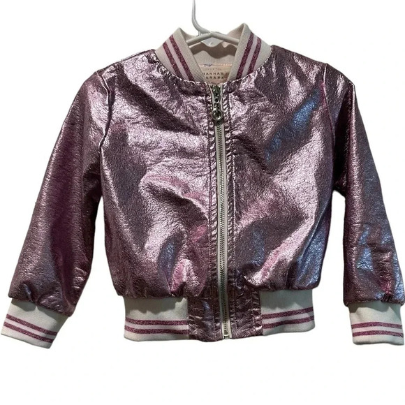 Hannah Banana Girl's Metallic Bomber Jacket w/ Sequin Cat Face - Picture 3 of 7